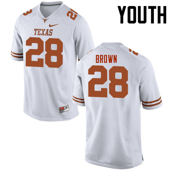 Youth #28 Malcolm Brown Texas Longhorns College Football Jerseys-White